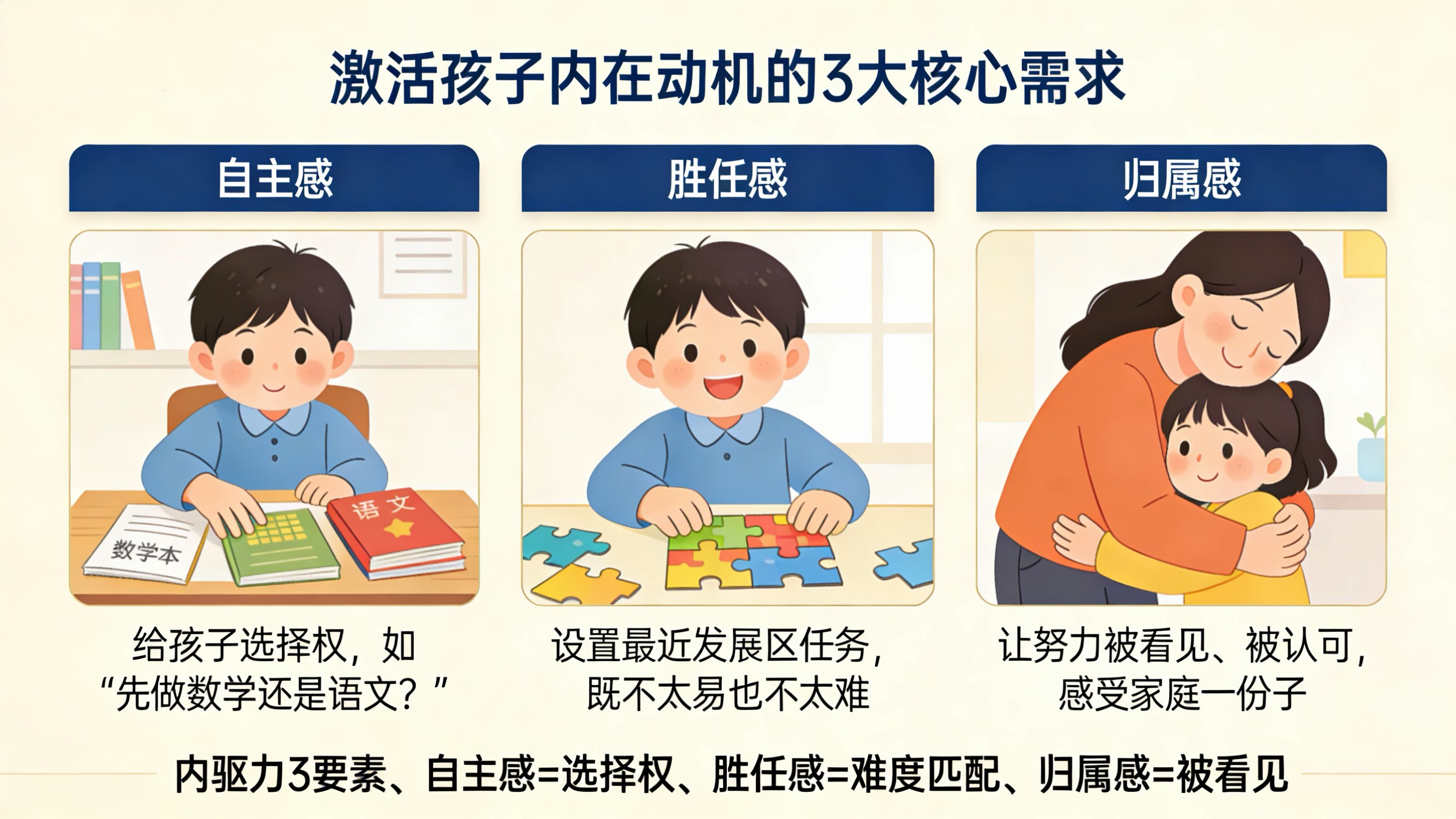内驱力激活三要素模型（自主感、胜任感、归属感）