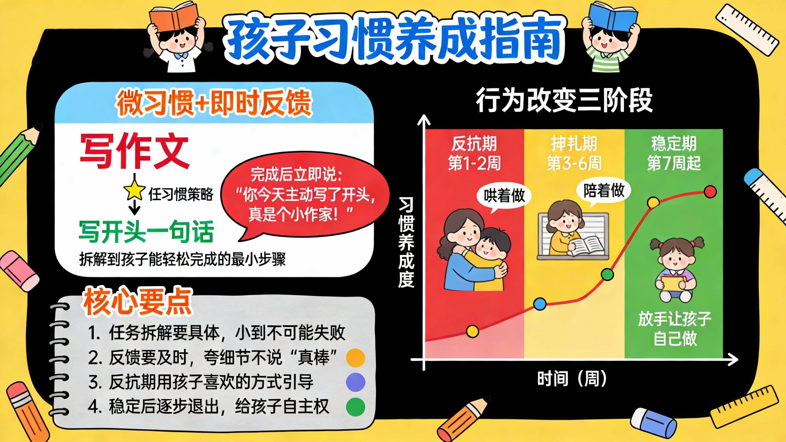 拖延行为改变曲线图（反抗期→挣扎期→稳定期）